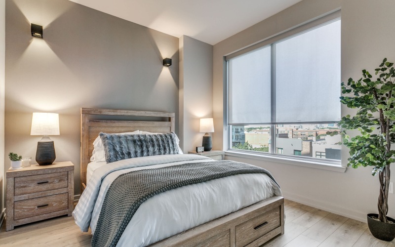 bedroom with bright lighitng