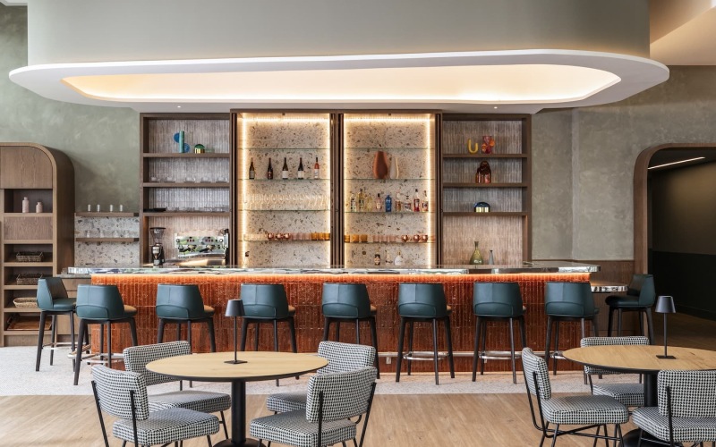 large table and seating with a bar selection