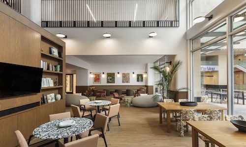 Private Events at Vero West Village lounge area with bar-style seating, high ceilings, and large open windows
