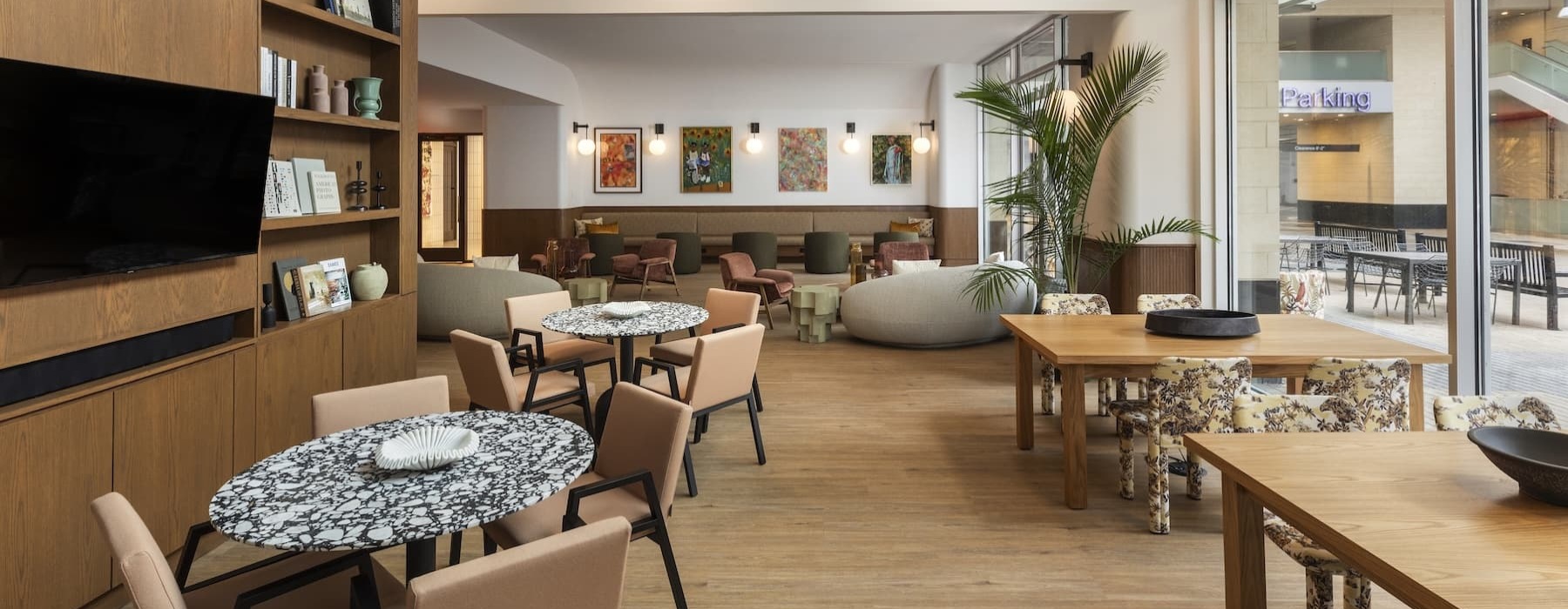 lounge with modern decor and ample seating