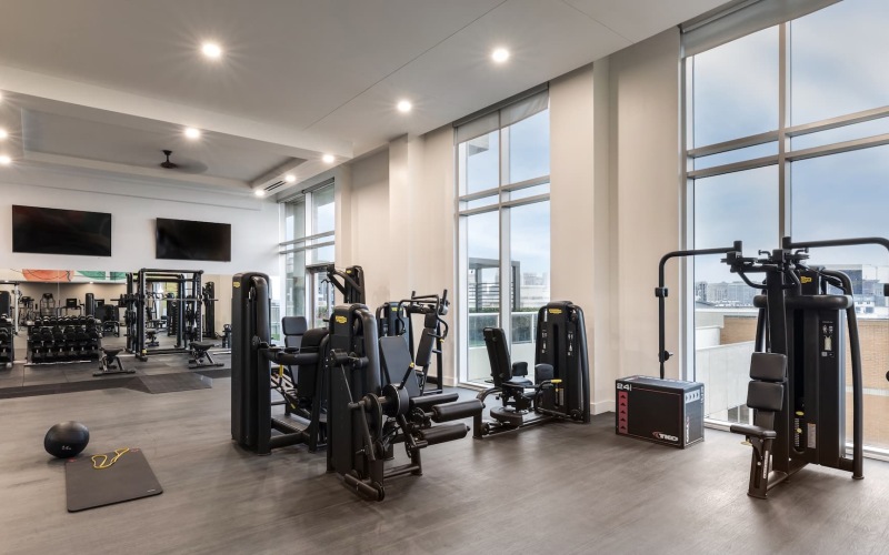 fitness center with  bright lighting