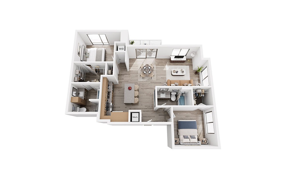 B5 Renovated - 2 bedroom floor plan layout with 2 bathrooms and 1236 square feet