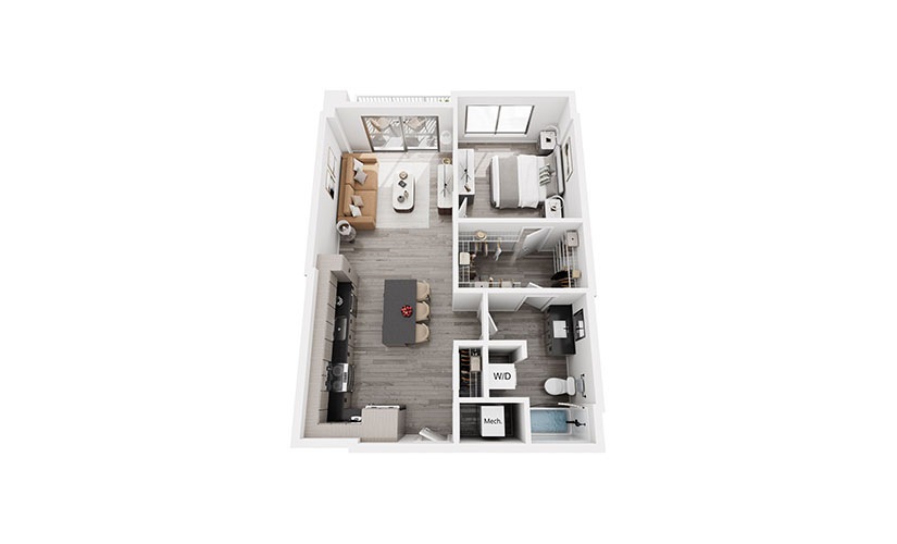 A1 Renovated - 1 bedroom floor plan layout with 1 bathroom and 688 square feet