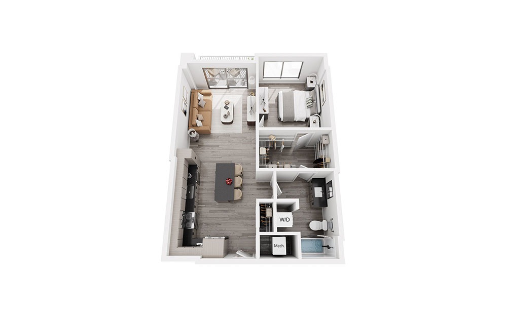 A1 Renovated - 1 bedroom floor plan layout with 1 bathroom and 688 square feet