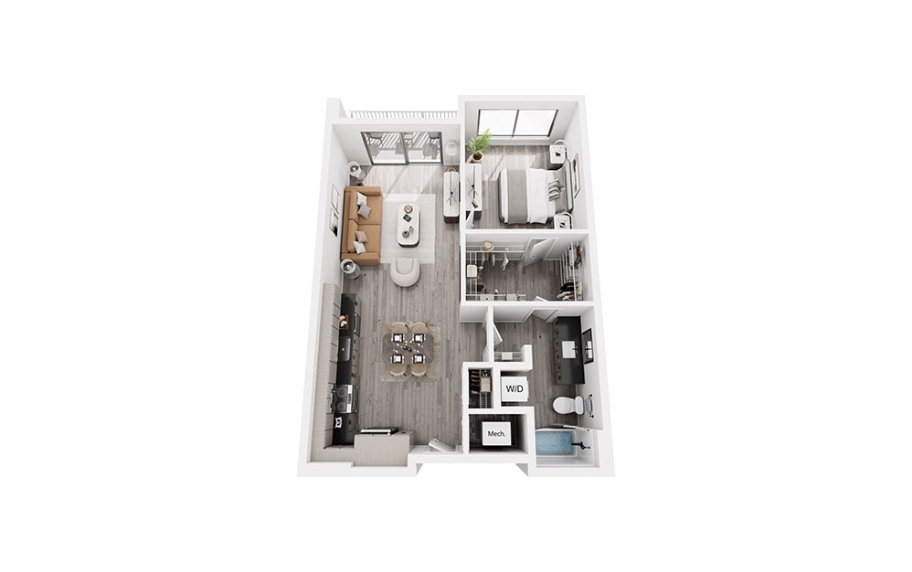 A2 Renovated - 1 bedroom floor plan layout with 1 bathroom and 689 square feet
