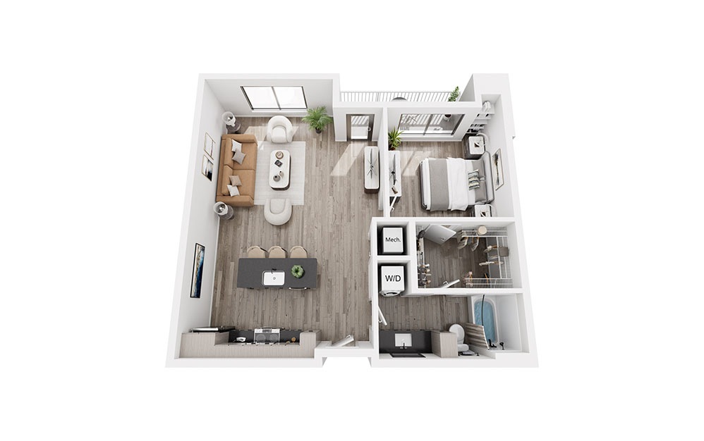 A9 Renovated - 1 bedroom floor plan layout with 1 bathroom and 768 square feet